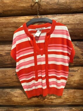 💗Gorgeous M Trina Turk Orange & Pink Striped Knit Top